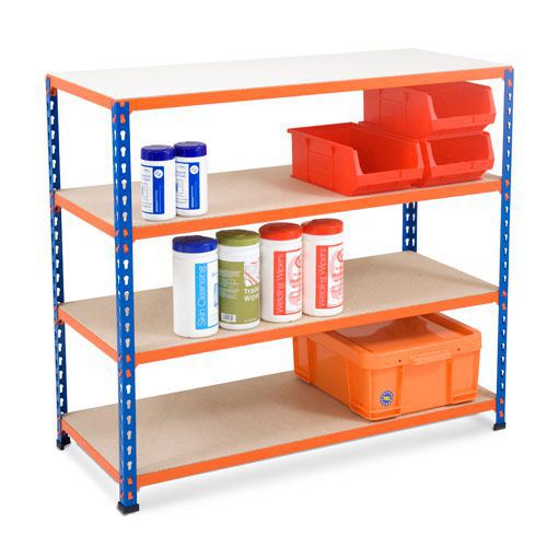 Rapid 2 Shelving (990h x 1220w) Blue & Orange - 4 Chipboard Shelves Rapid 2 Shelving (990h x 1220w) Blue & Orange - 4 Chipboard Shelves