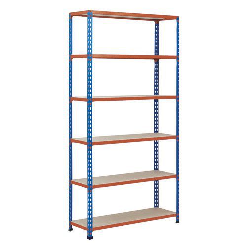 Rapid 2 Shelving (1600h x 915w) Blue & Orange - 6 Chipboard Shelves