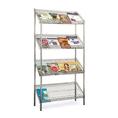 Chrome Wire Literature Display Shelving - 915w 315d with 4 Shelves