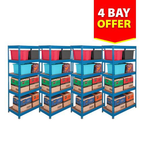 4 Bay Offer - Budget Shelving Blue - 1720h 900w with 5 Shelves 4 Bay Offer - Budget Shelving Blue - 1720h 900w with 5 Shelves