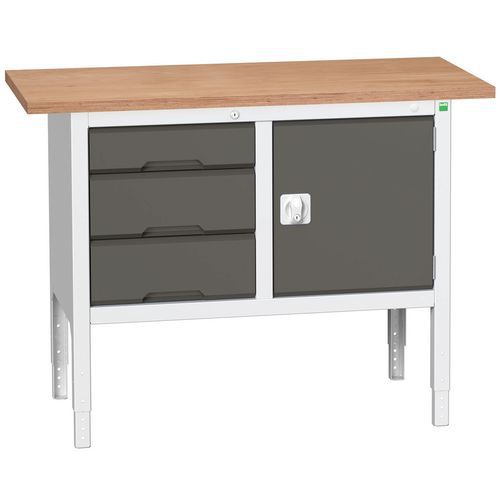 Bott Verso Adjustable Workbench With Cabinet & Drawer 830-930x1250x600mm