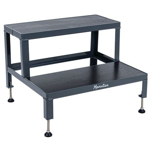 Steel Step Stool - 2 Wide Steps - Black Anti-slip Mat - Manutan UK