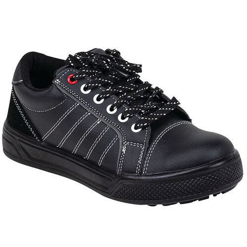 Women's Sporty Safety Shoes - Black Leather - Steel Toe Cap - Manutan Expert