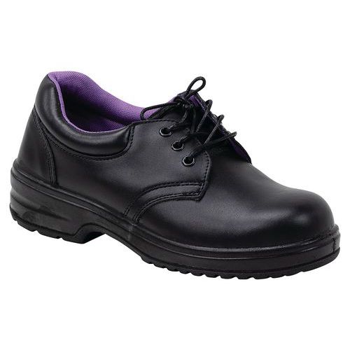 Women's Work Safety Shoes - Black Leather - Steel Toe Cap - Manutan Expert