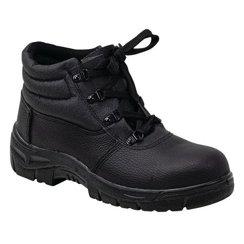 Black Leather Work Boots - High Top - Men's Safety Shoes - Manutan UK