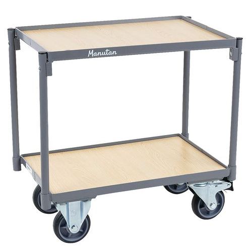 Wooden-shelf container trolley - Capacity 250 kg - Manutan Expert