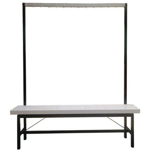 Cloakroom Bench - White PVC Slats - 16-8 Hooks - Single Side - Manutan