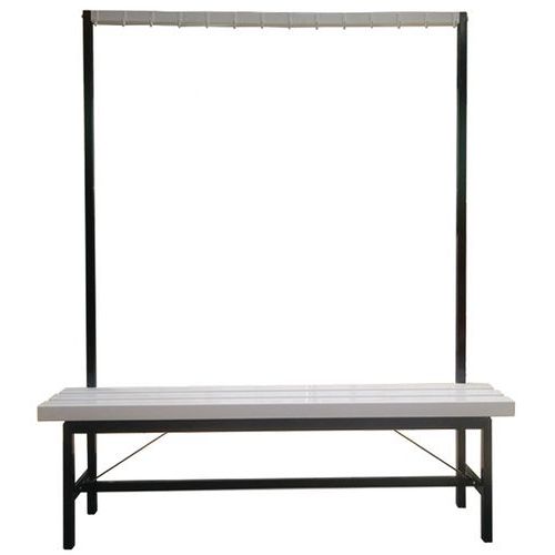 Cloakroom Bench - White PVC Slats - 8-16 Hooks - Single Side - Manutan Cloakroom Bench - White PVC Slats - 8-16 Hooks - Single Side - Manutan