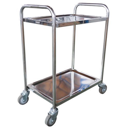 Medical Stainless Steel Trolley - 2 Shelves - 100kg Capacity - Manutan Medical Stainless Steel Trolley - 2 Shelves - 100kg Capacity - Manutan