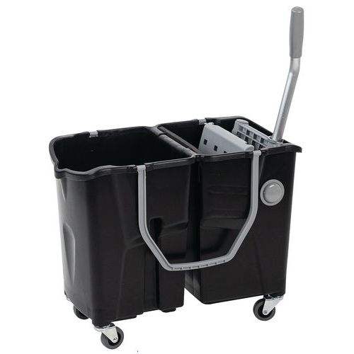 Mop Bucket Cart/Trolley & Flat Wringer - x2 15 Litre Buckets - Manutan Expert