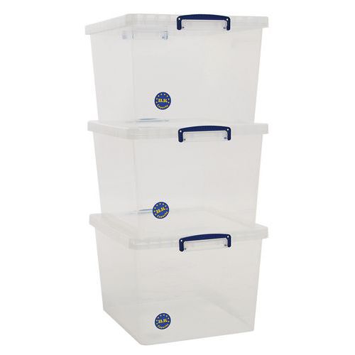 33.5L Really Useful Storage Boxes  - Pack of 3 - Transparent Plastic