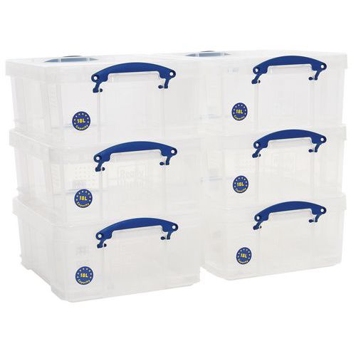 18L Really Useful Storage Boxes - Pack of 6 - Transparent Plastic
