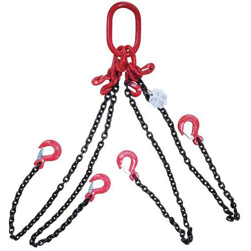 Four-leg chain sling with latch safety hook - Capacity 2.36 t - Manutan Expert