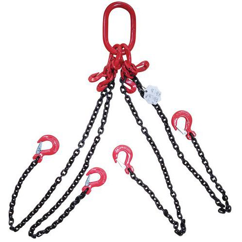 4 Leg Chain Lifting Slings - Latch Safety Hook - 2360kg Load - Manutan