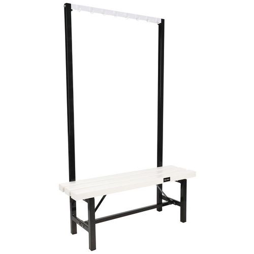 Cloakroom Bench - White PVC Slats - 8-16 Hooks - Single Side - Manutan Expert