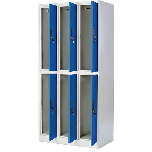 Metal Storage Locker Bundle - Nest of 3 Columns & 6 Doors - Manutan UK Metal Storage Locker Bundle - Nest of 3 Columns & 6 Doors - Manutan UK