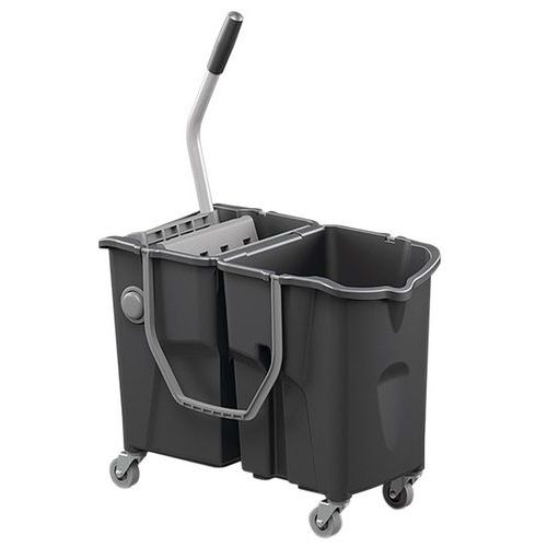 Mop Bucket Cart/Trolley & Flat Wringer - x2 15 Litre Buckets - Manutan Mop Bucket Cart/Trolley & Flat Wringer - x2 15 Litre Buckets - Manutan