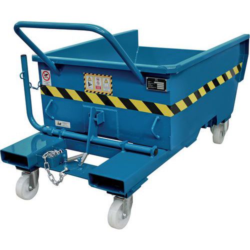 Blue Roll Forward/Tipping Skips on Wheels - 285L to 750L - Justrite