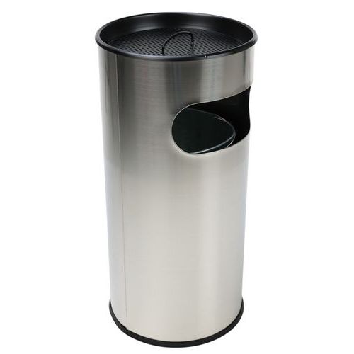 Round Litter/Cigarette Butt Bin - Stainless Steel - Ashtrays - Manutan Expert