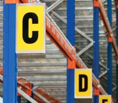 C and D aisle markers on racking
