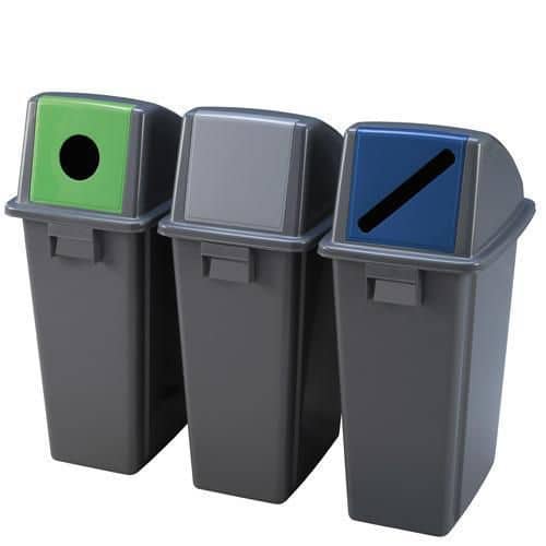 Waste separation recycling bins with coloured lids
