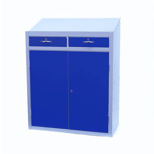 Metal Workstation Cabinet with blue closed doors and drawers Metal Workstation Cabinet with blue closed doors and drawers