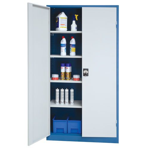 Opened Grey Blue Storage Cupboard Opened Grey Blue Storage Cupboard