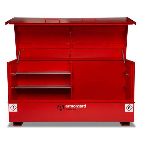 Flambank storage chest with two small shelves and deep storage space. Flambank storage chest with two small shelves and deep storage space.