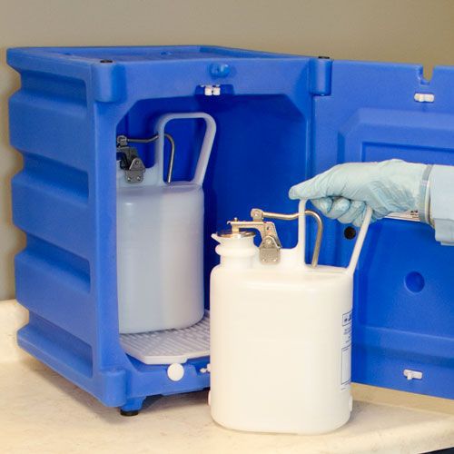 Countertop Plastic Corrosive chemical storage in use. Countertop Plastic Corrosive chemical storage in use.