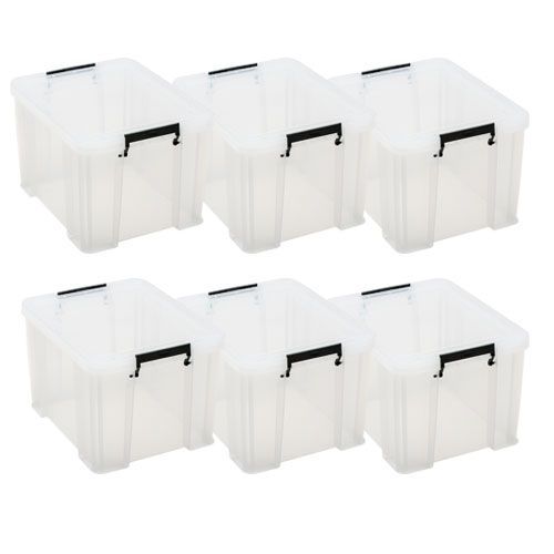 Manutan 6 x 36L Boxes Clear with Grey Handles
