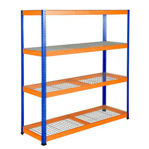 Rapid 1 Heavy Duty Shelving (1980h x 1830w) Blue & Orange - 4 Wire Mesh Shelves Rapid 1 Heavy Duty Shelving (1980h x 1830w) Blue & Orange - 4 Wire Mesh Shelves