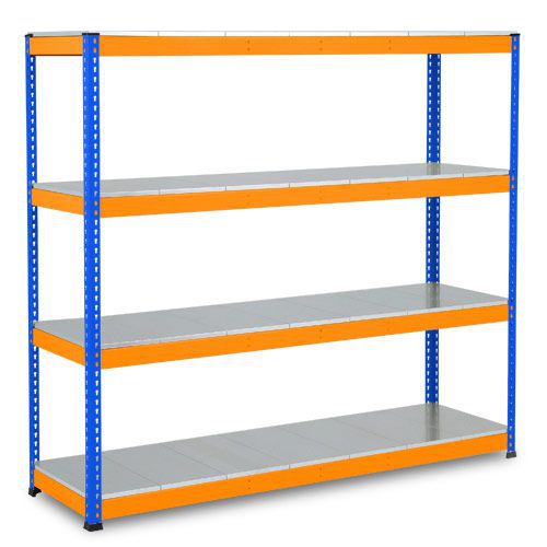 Rapid 1 Heavy Duty Shelving (2440h x 1525w) Blue & Orange - 4 Galvanized Shelves