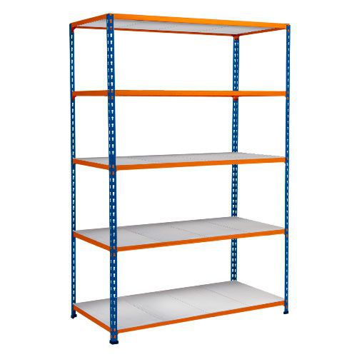 Rapid 2 Shelving (1600h x 1220w) Blue & Orange - 5 Galvanized Shelves