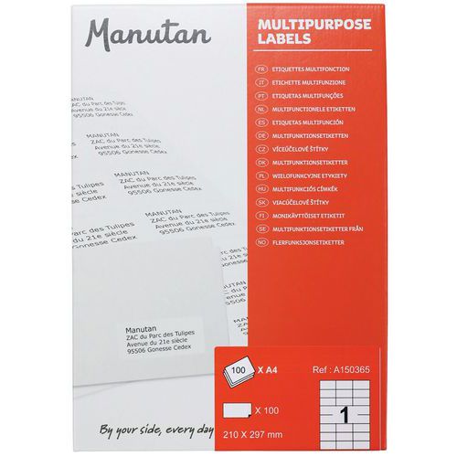 White Label Printer Stickers - Multipurpose A4 or A5 Sheets - Manutan Expert