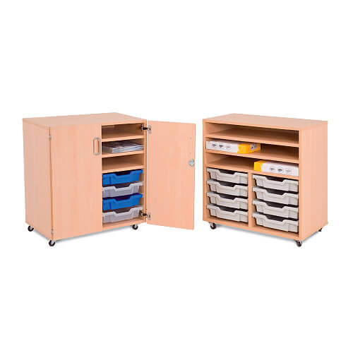Mobile Melamine Unit (754h x 710w) With 3 Shelves and 8 Gratnell Trays Mobile Melamine Unit (754h x 710w) With 3 Shelves and 8 Gratnell Trays