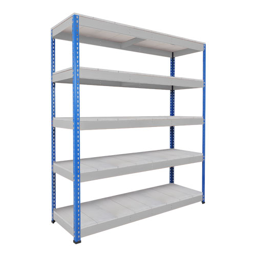 Rapid 1 Heavy Duty Shelving (1980h x 1525w) Blue & Grey - 5 Galvanized Shelves Rapid 1 Heavy Duty Shelving (1980h x 1525w) Blue & Grey - 5 Galvanized Shelves