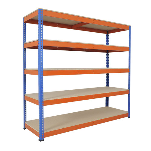 Rapid 1 Heavy Duty Shelving (1980h x 2134w) Blue & Orange - 5 Chipboard Shelves Rapid 1 Heavy Duty Shelving (1980h x 2134w) Blue & Orange - 5 Chipboard Shelves