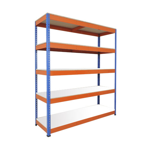 Rapid 1 Heavy Duty Shelving (1980h x 2134w) Blue & Orange - 5 Melamine Shelves Rapid 1 Heavy Duty Shelving (1980h x 2134w) Blue & Orange - 5 Melamine Shelves