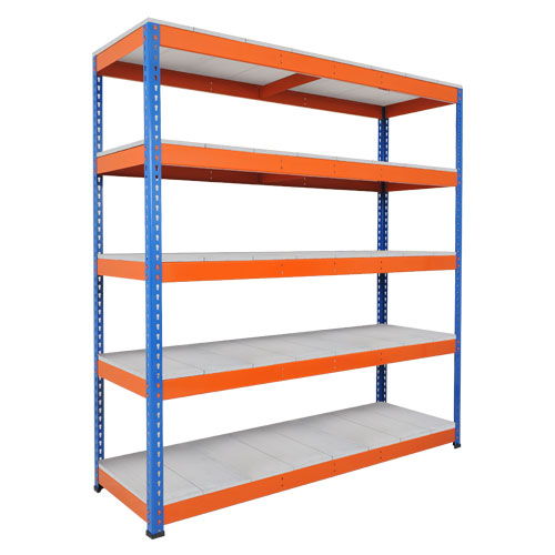 Rapid 1 Heavy Duty Shelving (1980h x 2134w) Blue & Orange - 5 Galvanized Shelves Rapid 1 Heavy Duty Shelving (1980h x 2134w) Blue & Orange - 5 Galvanized Shelves