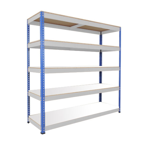 Rapid 1 Heavy Duty Shelving (1980h x 2440w) Blue & Grey - 5 Melamine Shelves Rapid 1 Heavy Duty Shelving (1980h x 2440w) Blue & Grey - 5 Melamine Shelves