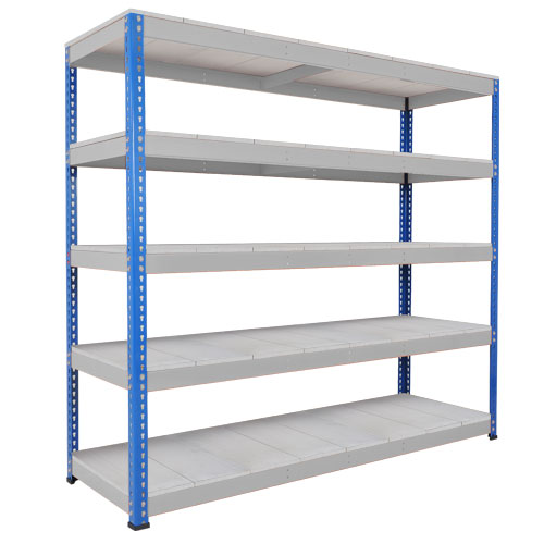 Rapid 1 Heavy Duty Shelving (1980h x 2440w) Blue & Grey - 5 Galvanized Shelves Rapid 1 Heavy Duty Shelving (1980h x 2440w) Blue & Grey - 5 Galvanized Shelves