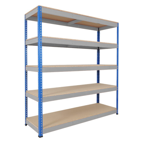 Rapid 1 Heavy Duty Shelving (2440h x 1525w) Blue & Grey - 5 Chipboard Shelves Rapid 1 Heavy Duty Shelving (2440h x 1525w) Blue & Grey - 5 Chipboard Shelves