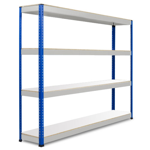 Rapid 1 Heavy Duty Shelving (2440h x 2134w) Blue & Grey - 4 Melamine Shelves Rapid 1 Heavy Duty Shelving (2440h x 2134w) Blue & Grey - 4 Melamine Shelves
