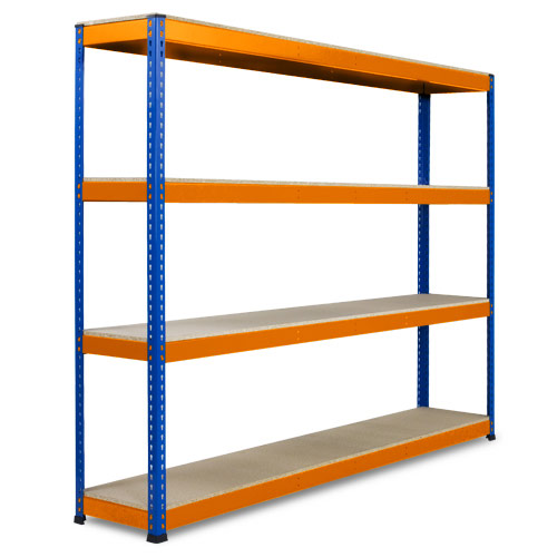 Rapid 1 Heavy Duty Shelving (2440h x 2134w) Blue & Orange - 4 Chipboard Shelves Rapid 1 Heavy Duty Shelving (2440h x 2134w) Blue & Orange - 4 Chipboard Shelves