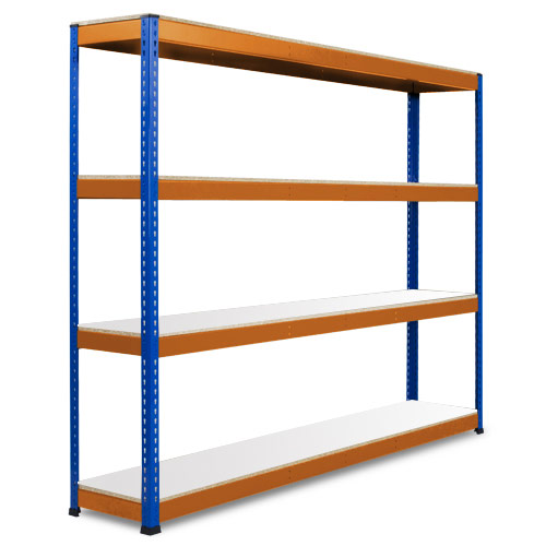 Rapid 1 Heavy Duty Shelving (2440h x 2134w) Blue & Orange - 4 Melamine Shelves Rapid 1 Heavy Duty Shelving (2440h x 2134w) Blue & Orange - 4 Melamine Shelves