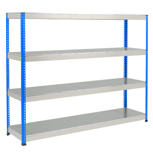 Rapid 1 Heavy Duty Shelving (2440h x 2134w) Blue & Grey - 4 Galvanized Shelves Rapid 1 Heavy Duty Shelving (2440h x 2134w) Blue & Grey - 4 Galvanized Shelves
