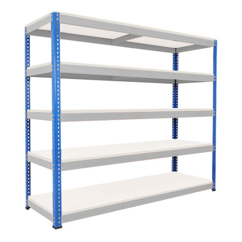 Rapid 1 Heavy Duty Shelving (2440h x 2440w) Blue & Grey - 5 Melamine Shelves Rapid 1 Heavy Duty Shelving (2440h x 2440w) Blue & Grey - 5 Melamine Shelves