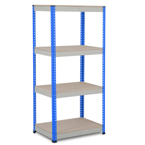 Rapid 1 Shelving (1980h x 915w) Blue & Grey - 4 Chipboard Shelves Rapid 1 Shelving (1980h x 915w) Blue & Grey - 4 Chipboard Shelves