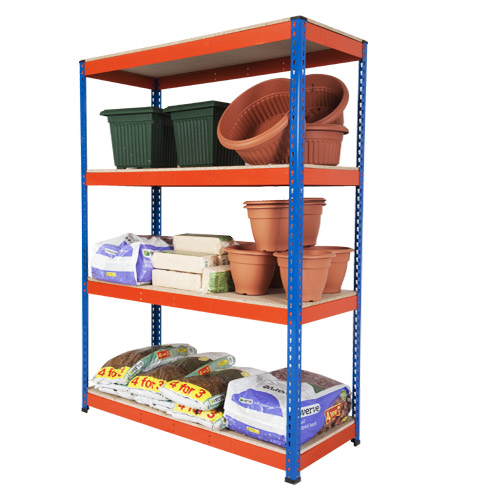 Rapid 1 Shelving (1980h x 1220w) Blue & Orange - 4 Chipboard Shelves Rapid 1 Shelving (1980h x 1220w) Blue & Orange - 4 Chipboard Shelves