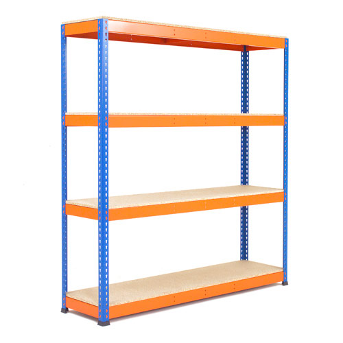 Rapid 1 Shelving (1980h x 1525w) Blue & Orange - 4 Chipboard Shelves Rapid 1 Shelving (1980h x 1525w) Blue & Orange - 4 Chipboard Shelves